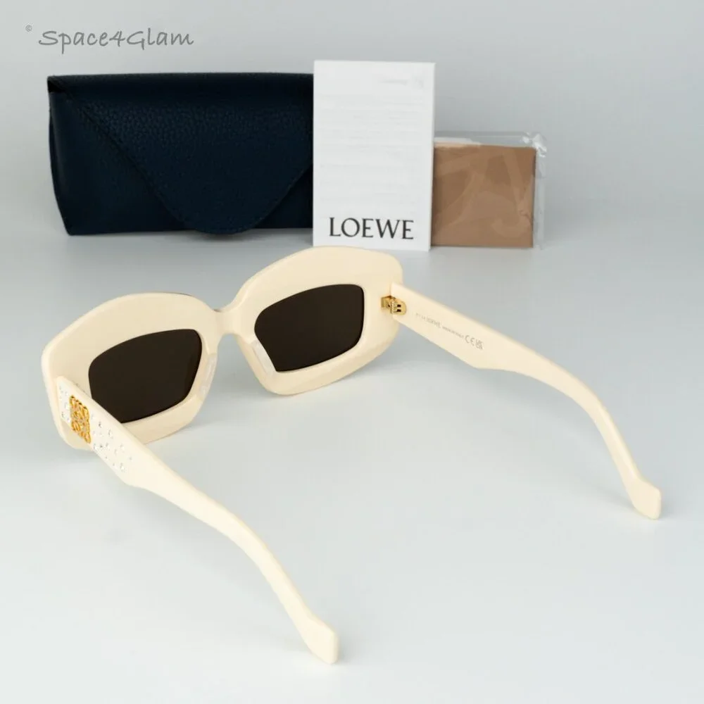 Loewe Men Sunglasses Crystal White Brown Rectangle LW4114IS 25E NEW AUTHENTIC